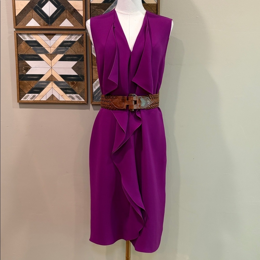Ralph Lauren Collection Sleeveless Silk Ruffle Front Sheath Dress Berry size 6